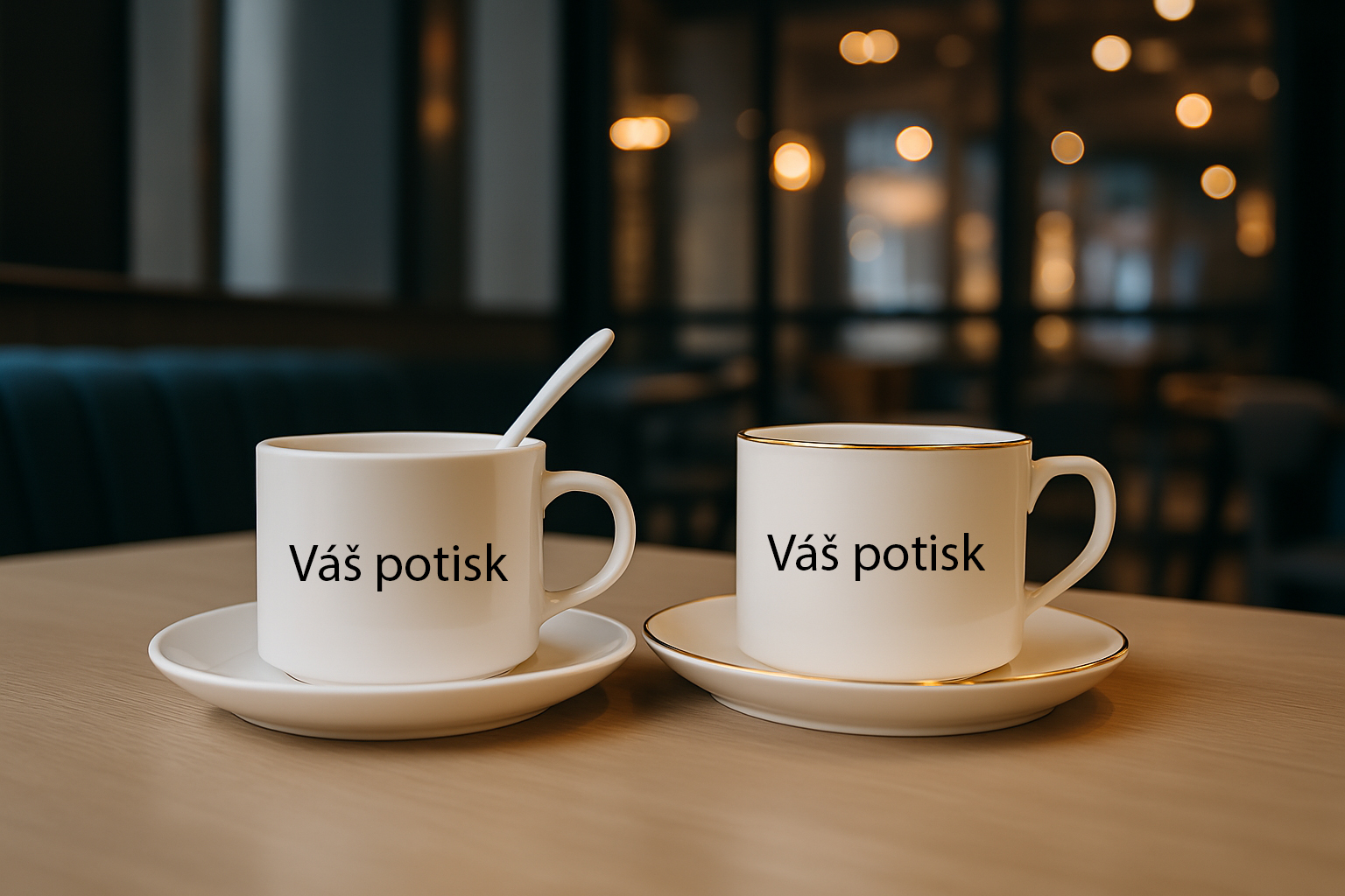 Kávový set se lžičkou a zlatou linkou